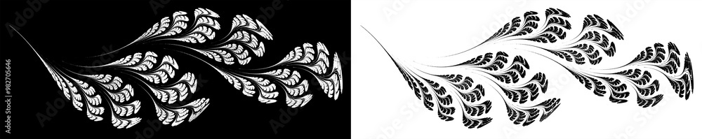 Poster smooth wavy monochrome long leaves. abstract elegant patterns on black and white backgrounds. set. 3