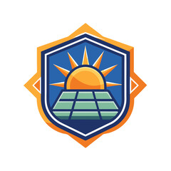 Trendy Mascot of Solar energy with sun shield Vector Logo Icon Design