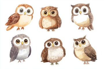 Fototapeta premium Cute Owls Watercolor Set.