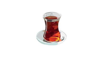 Black tea in glass tea cup vetor illustration. tea in a classic turkish glass. Turkish authentic traditional black tea in the glass
