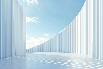 Fototapeta premium white background, blue, 3d background, architecture background, 3d building, creative, three-dimensional, corridor, outdoor, sunlight, clean, construction, backdrop, minimalist, 3d rendering, structur