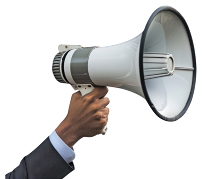 PNG Hand holding white megaphone loudly