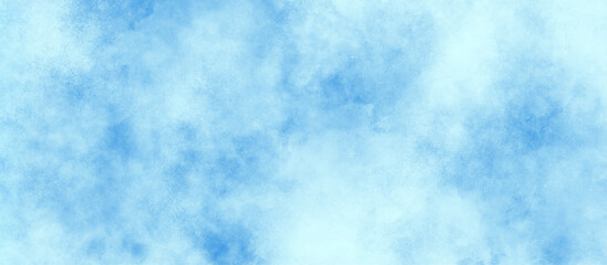 Clear blue color watercolor cloudy sky with tiny white cloud, White Cloudy Blue Sky Watercolor with stains, art abstract blue color paper texture background, Abstract Bluesky WaterColor grunge.