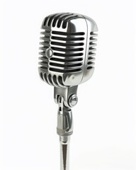 Vintage metal microphone on white background, cut-out, PNG, clipping path