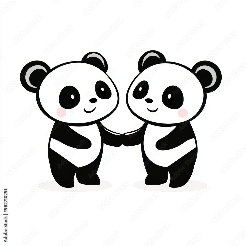 Canvas Prints panda friends holding hands.