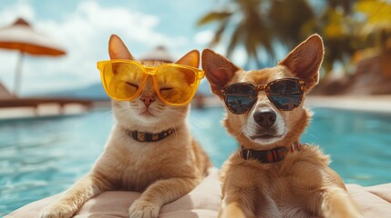 pet-friendly summer holiday adventure with a cat and dog exploring nature and enjoying outdoor activities on a fun vacation