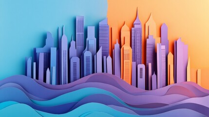 Abstract background paper cut mega city concept.
