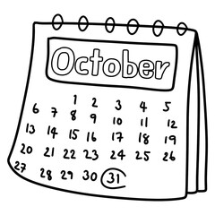 Halloween October calendar outline doodle