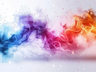 Fototapeta premium Abstract polygonal background with geometric shapes and connections, vector illustration for business concept design, in the color pink, blue, orange, purple, and white on a light gray background. 