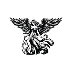 Obraz premium angel female with victorian flourish decoration in black and white illustrations, cutout graphic