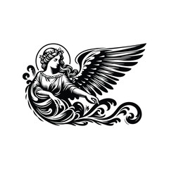 Obraz premium angel with victorian flourish decoration in black and white illustrations, cutout graphic