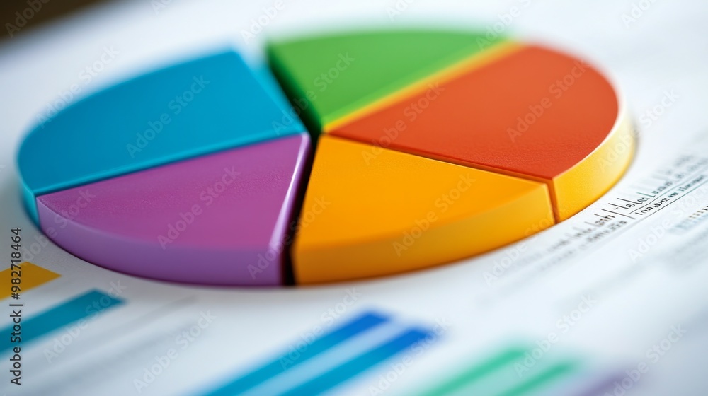 Poster a close-up of a pie chart in a financial report, with distinct color-coded segments illustrating bud