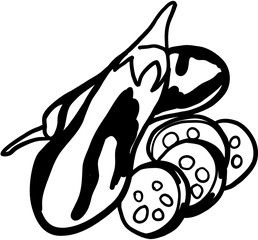 Eggplant . Vegetables sketch style. Hand drawn minimal design. Perfect for wallpaper, template, banner, wall decor, print, postcard, cover. Vector illustration