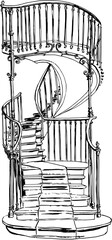 Stairs. Interior object in hand drawn doodle style vector illustration