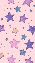 Obraz premium Purple Stars on Pink Background, Abstract Image, Texture, Pattern Background, Wallpaper, Cover and Screen for Smartphone, PC, Laptop, 9:16 and 16:9 Format