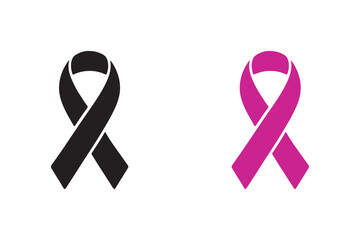 A flat icon of a black and pink breast cancer awareness ribbon on a white background.