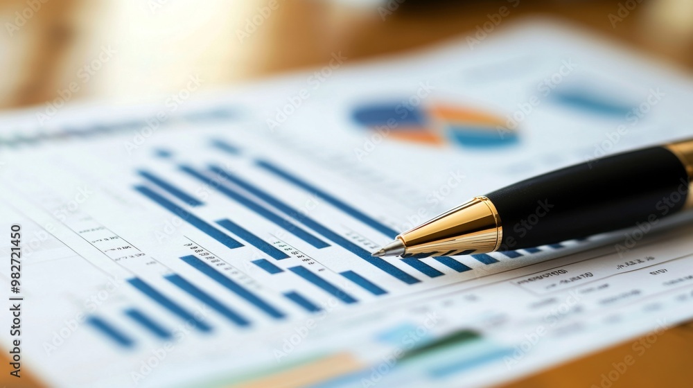 Leinwandbilder a close-up of a printed financial report with graphs and charts, including line and bar graphs, plac