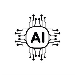 Black and white AI or Artificial intelligence chip icon with circuit vector illustration design. Eps 10