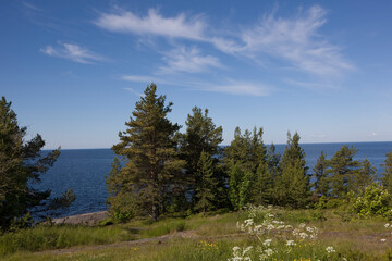 Russia Karelia Lake Onega on a cloudy summer day