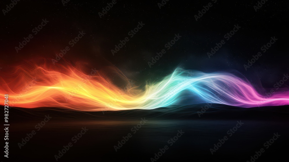 Aufkleber abstract colorful light waves in dark background, depicting a spectrum of vibrant colors blending to