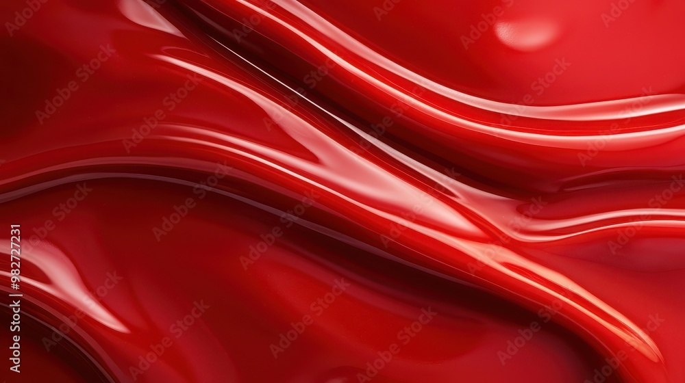 Aufkleber Abstract red liquid waves creating a glossy and smooth texture, ideal for backgrounds and design elements in vibrant settings.