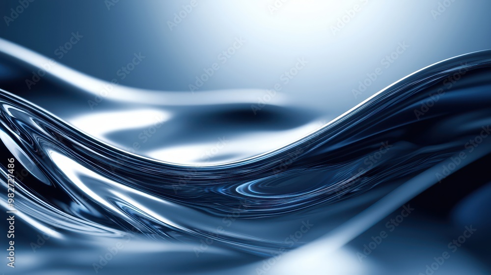 Poster abstract wave pattern in metallic blue tones, ideal for backgrounds, textures, and modern design pro