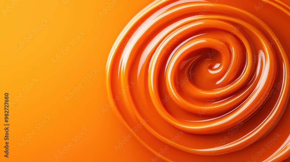 Poster Bright orange abstract spiral design with smooth, glossy surface texture, creating a dynamic and visually striking background image.