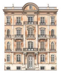Fototapeta premium PNG Elegant vintage European building illustration.