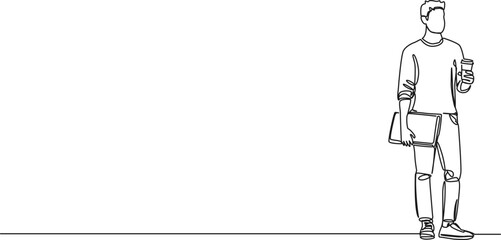 continuous single line drawing of young entrepreneur wearing casual clothes, line art vector illustration