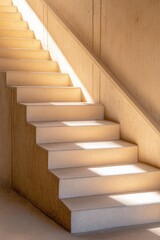 Naklejka premium Sunlight illuminating descending steps in a minimalist architectural space during the day