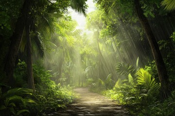 Fototapeta premium Tropical rain forest with trees, ai