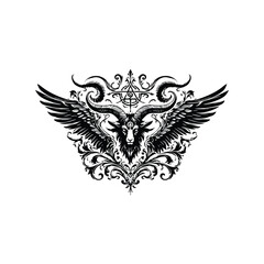 Fototapeta premium baphomet with victorian flourish, in black and white illustrations, cutout graphic