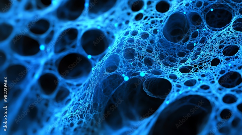 Canvas Prints A close-up view of a blue, intricate network resembling cellular structures or abstract digital art.