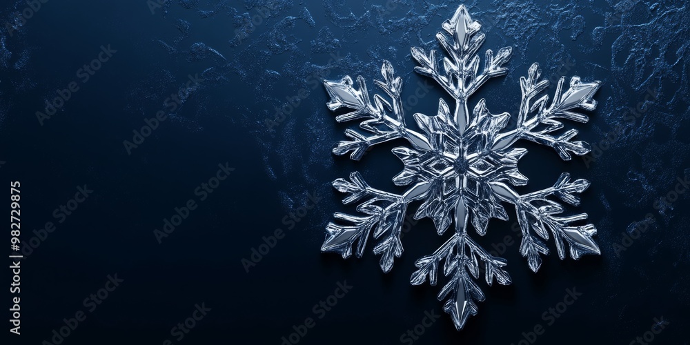Poster abstract 3d snowflake design with a metallic silver finish, featuring intricate details and a subtle