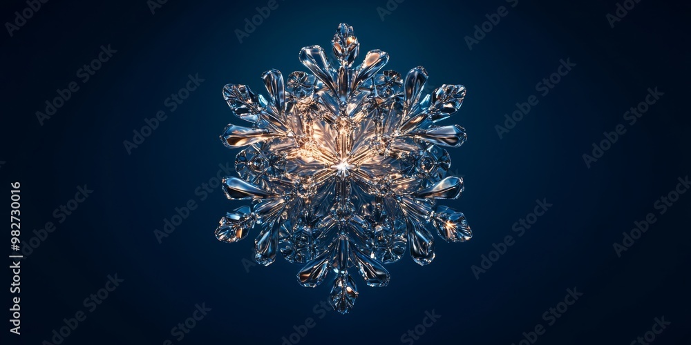 Poster abstract 3d snowflake with a crystal-like texture, featuring intricate details and a sparkling effec