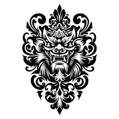 Barong with victorian flourish decoration in black and white illustrations, cutout graphic