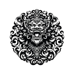 Fototapeta premium Barong with victorian flourish, in black and white illustrations, cutout graphic