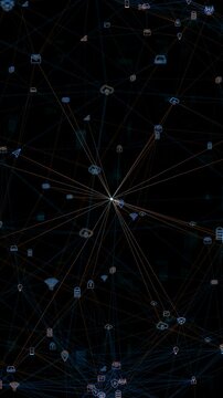 Motion graphic of Blue digital ai technology icons linked on grid mesh and line connection on futuristic abstract background technology vertical video concepts