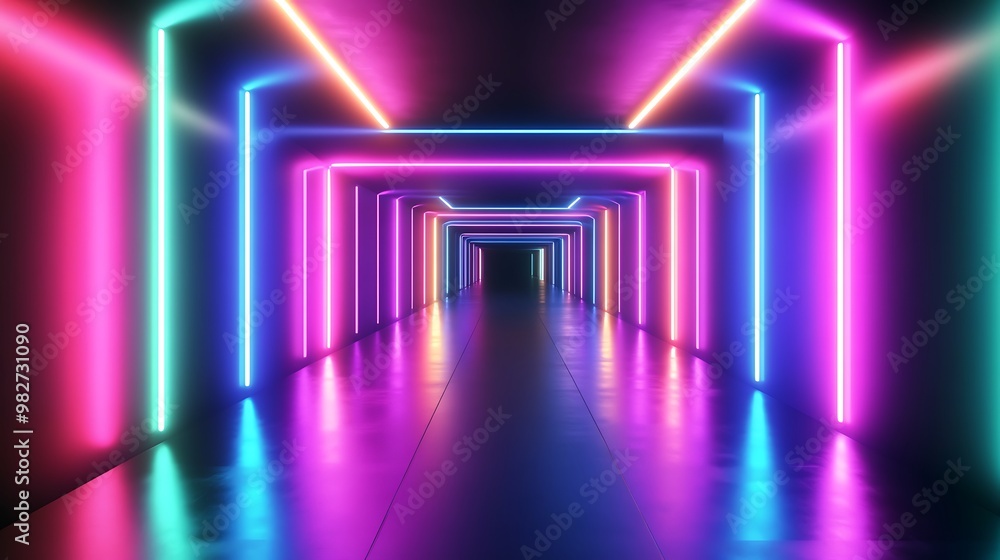 Wall mural A vibrant neon-lit corridor creating a futuristic atmosphere.