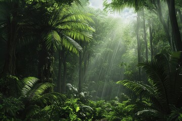 Naklejka premium Tropical rain forest with trees, ai