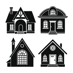 Modern House Silhouette Vector Art Bundle: Suburban Home Illustrations Set.