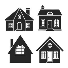 Modern House Silhouette Vector Art Bundle: Suburban Home Illustrations Set.