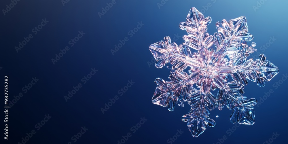 Poster detailed 3d-rendered snowflake with a crystalline texture and a subtle shimmer, floating against a g
