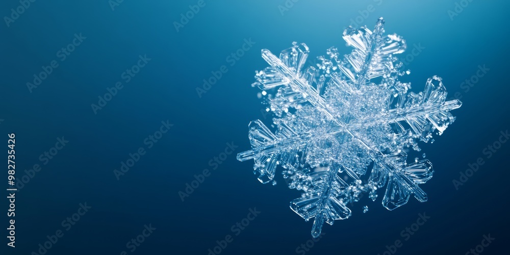 Poster detailed 3d-rendered snowflake with a crystalline texture and a subtle shimmer, floating against a g