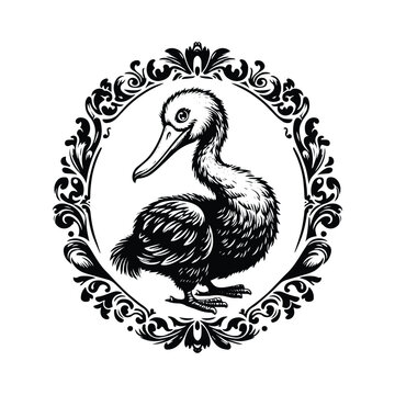 recommend clip art: Dodo with victorian flourish, in black and white illustrations, cutout graphic
