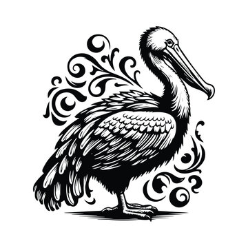 recommend clip art: Dodo with victorian flourish decoration in black and white illustrations, cutout graphic