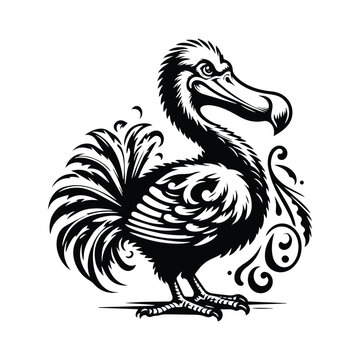 recommend clip art: Dodo with victorian flourish decoration in black and white illustrations, cutout graphic