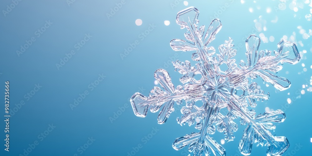 Poster detailed 3d-rendered snowflake with a crystalline texture and a subtle shimmer, floating against a g