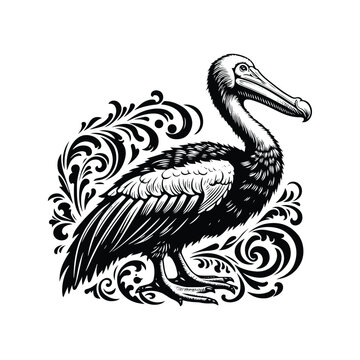recommend clip art: Dodo with victorian flourish decoration in black and white illustrations, cutout graphic