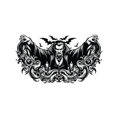 Obraz premium dracula with victorian flourish, in black and white illustrations, cutout graphic